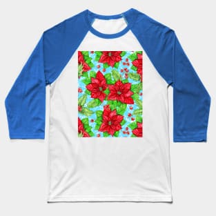 Poinsettia and holly berry watercolor Christmas pattern Baseball T-Shirt